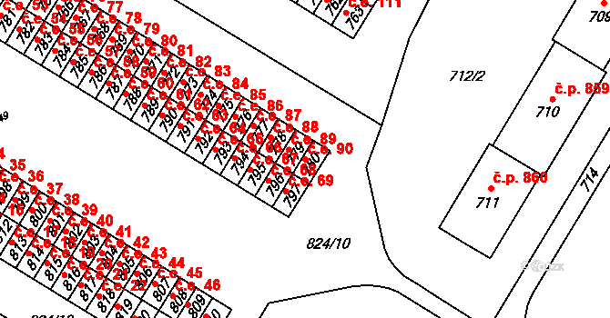 Šumbark 90, Havířov na parcele st. 780 v KÚ Šumbark, Katastrální mapa