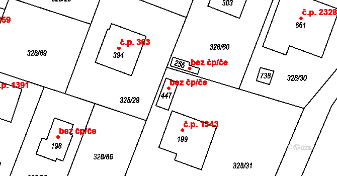 Kamenice 46122346 na parcele st. 447 v KÚ Štiřín, Katastrální mapa