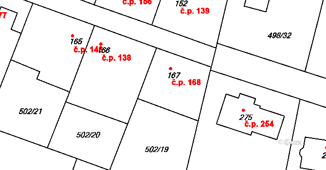 Orel 168 na parcele st. 167 v KÚ Orel, Katastrální mapa