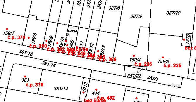 Slatiňany 386 na parcele st. 159/13 v KÚ Slatiňany, Katastrální mapa