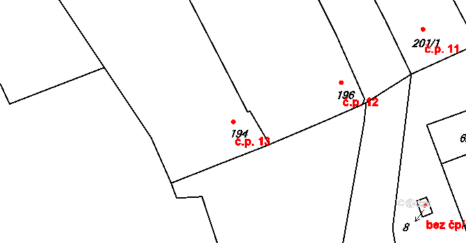 Záboří 13, Protivín na parcele st. 194 v KÚ Záboří u Protivína, Katastrální mapa