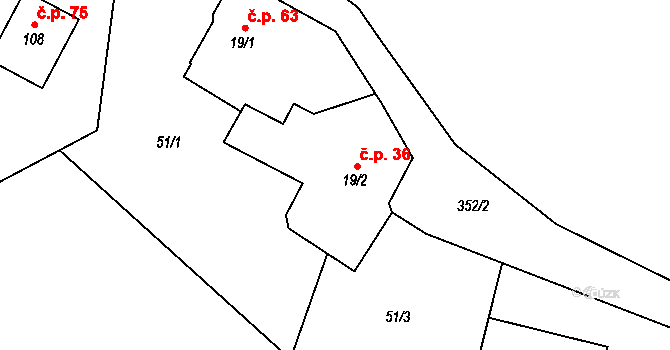 Šedivec 36 na parcele st. 19/2 v KÚ Šedivec, Katastrální mapa