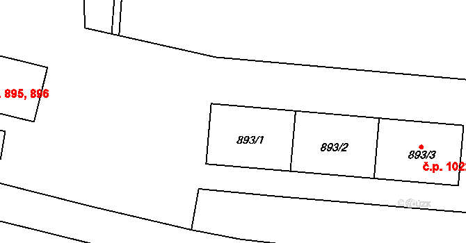Nýřany 1020,1021,1022 na parcele st. 893/1 v KÚ Nýřany, Katastrální mapa