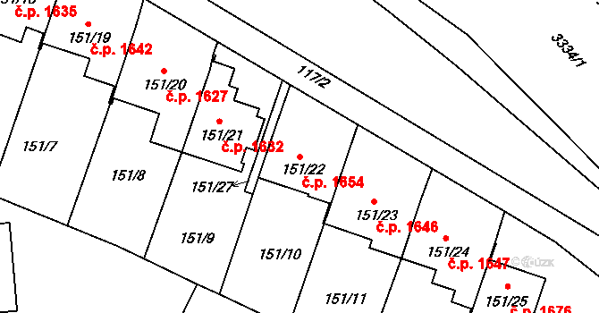 Český Těšín 1654 na parcele st. 151/22 v KÚ Český Těšín, Katastrální mapa