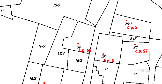 Korycany 55, Neratovice na parcele st. 56 v KÚ Korycany, Katastrální mapa