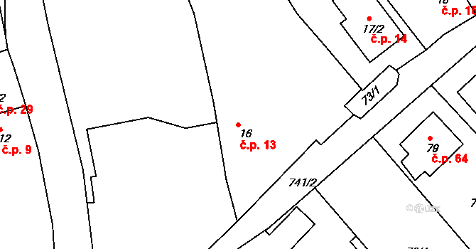 Chocomyšl 13 na parcele st. 16 v KÚ Chocomyšl, Katastrální mapa