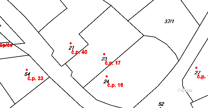 Mokrouše 17 na parcele st. 23 v KÚ Mokrouše, Katastrální mapa