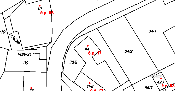 Cheznovice 17 na parcele st. 44 v KÚ Cheznovice, Katastrální mapa