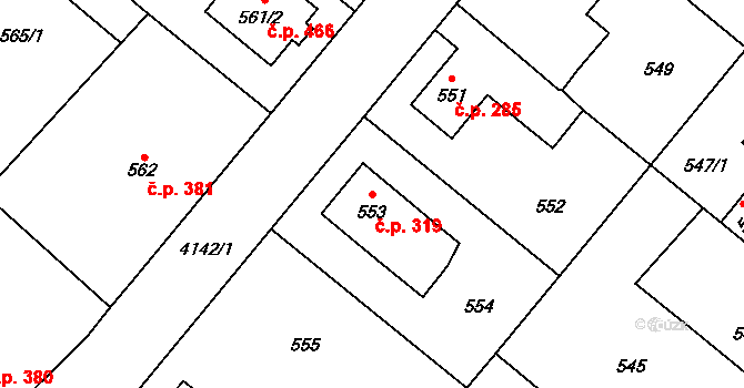 Jakubské Předměstí 319, Jaroměř na parcele st. 553 v KÚ Jaroměř, Katastrální mapa