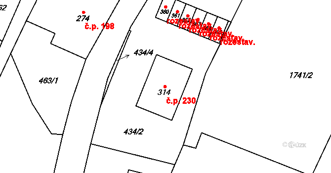 Zdoňov 230, Teplice nad Metují na parcele st. 314 v KÚ Zdoňov, Katastrální mapa