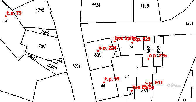 Hronov 224 na parcele st. 63/1 v KÚ Hronov, Katastrální mapa