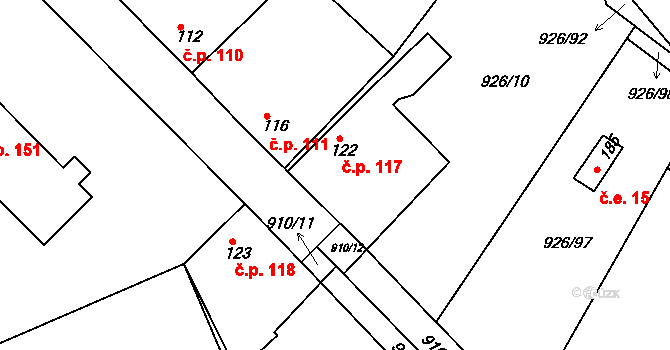 Kojice 117 na parcele st. 122 v KÚ Kojice, Katastrální mapa