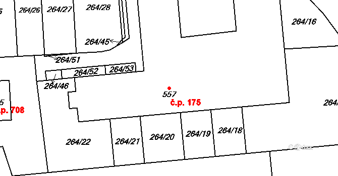 Rosice 175, Pardubice na parcele st. 557 v KÚ Rosice nad Labem, Katastrální mapa