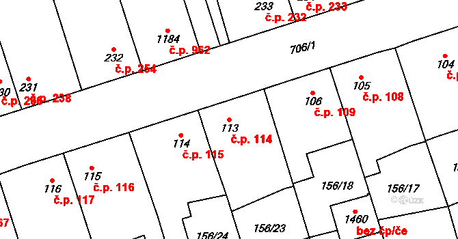 Svítkov 114, Pardubice na parcele st. 113 v KÚ Svítkov, Katastrální mapa