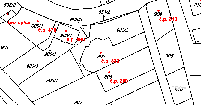 Jedovnice 333 na parcele st. 902 v KÚ Jedovnice, Katastrální mapa
