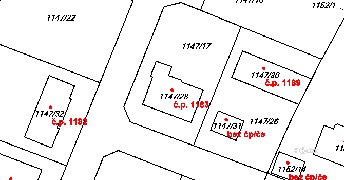 Jemnice 1183 na parcele st. 1147/28 v KÚ Jemnice, Katastrální mapa