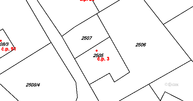 Vodná 3, Kamenice nad Lipou na parcele st. 2505 v KÚ Kamenice nad Lipou, Katastrální mapa