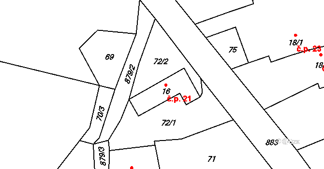 Světlice 21, Humpolec na parcele st. 16 v KÚ Světlice, Katastrální mapa