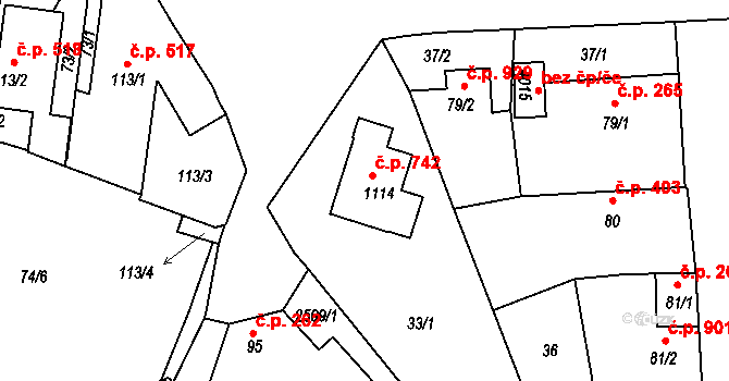 Humpolec 742 na parcele st. 1114 v KÚ Humpolec, Katastrální mapa