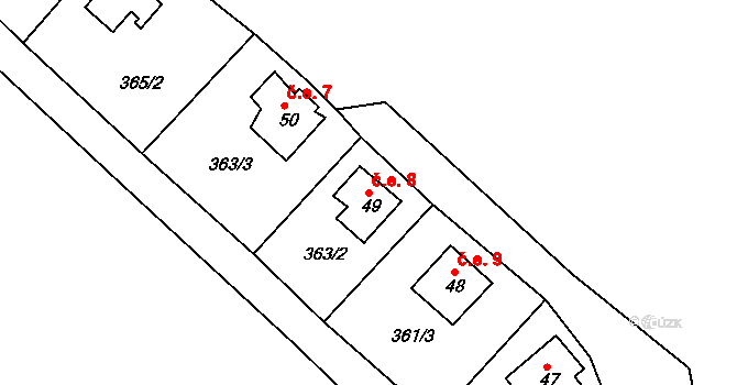 Hracholusky 8, Úlice na parcele st. 49 v KÚ Hracholusky nade Mží, Katastrální mapa