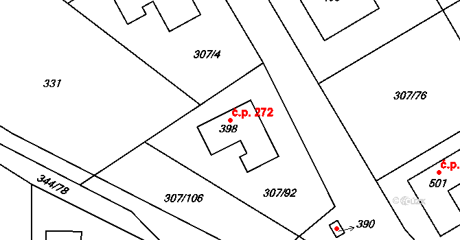 Herink 272 na parcele st. 398 v KÚ Herink, Katastrální mapa