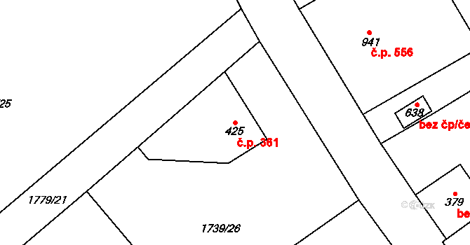 Libouchec 361 na parcele st. 425 v KÚ Libouchec, Katastrální mapa