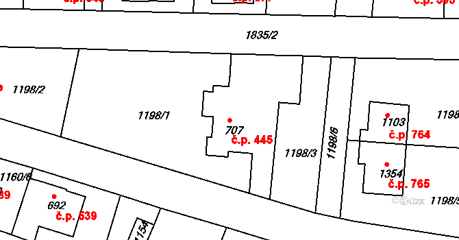 Vamberk 445 na parcele st. 707 v KÚ Vamberk, Katastrální mapa