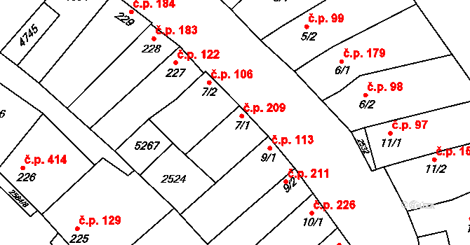 Bořetice 209 na parcele st. 7/1 v KÚ Bořetice u Hustopečí, Katastrální mapa
