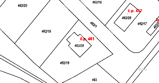 Lhotka 481, Ostrava na parcele st. 462/28 v KÚ Lhotka u Ostravy, Katastrální mapa