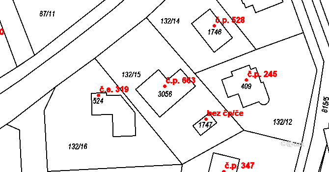 Rajchardov 663, Hradištko na parcele st. 3056 v KÚ Hradištko pod Medníkem, Katastrální mapa