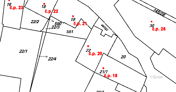 Běrunice 20 na parcele st. 22 v KÚ Běrunice, Katastrální mapa