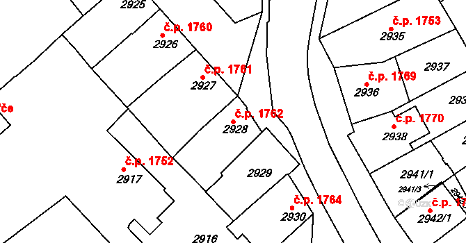 Znojmo 1762 na parcele st. 2928 v KÚ Znojmo-město, Katastrální mapa