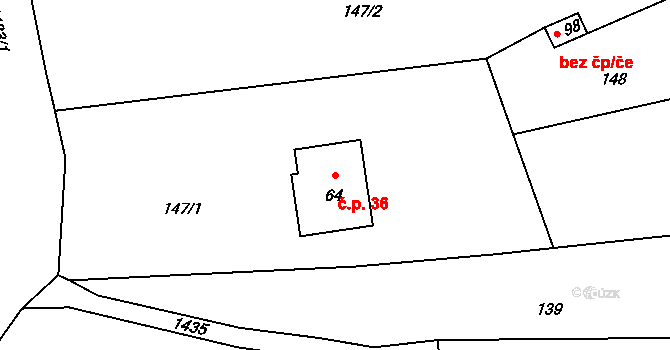 Olšovec 36 na parcele st. 64 v KÚ Olšovec, Katastrální mapa