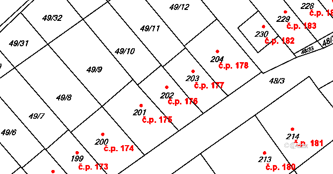 Přerov XI-Vinary 176, Přerov na parcele st. 202 v KÚ Vinary u Přerova, Katastrální mapa