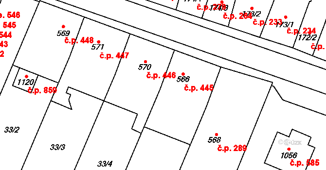 Tovačov I-Město 445, Tovačov na parcele st. 566 v KÚ Tovačov, Katastrální mapa