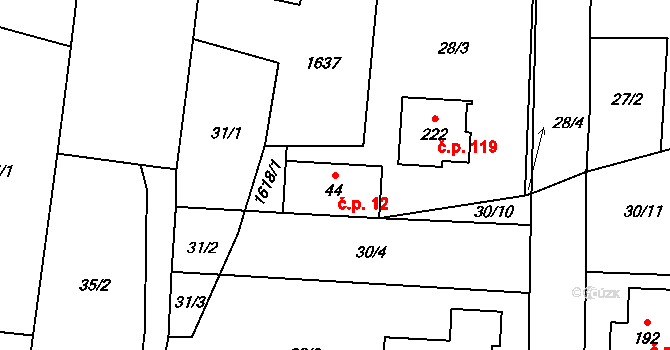 Rohozec 12 na parcele st. 143/2 v KÚ Rohozec u Žehušic, Katastrální mapa