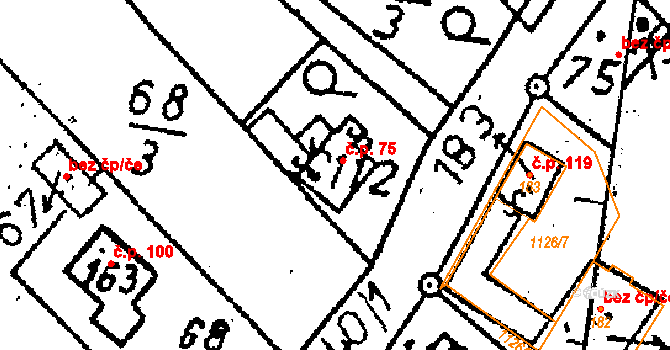 Vlkaneč 75 na parcele st. 112 v KÚ Vlkaneč, Katastrální mapa