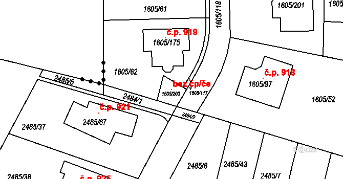 Modřice 118585347 na parcele st. 1605/203 v KÚ Modřice, Katastrální mapa