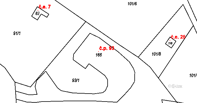 Jizbice 93, Náchod na parcele st. 166 v KÚ Jizbice u Náchoda, Katastrální mapa