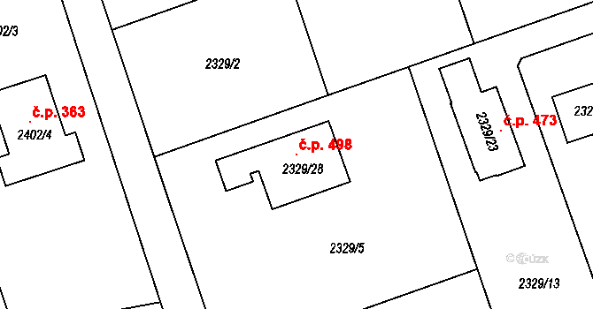 Dolní Suchá 498, Havířov na parcele st. 2329/28 v KÚ Dolní Suchá, Katastrální mapa