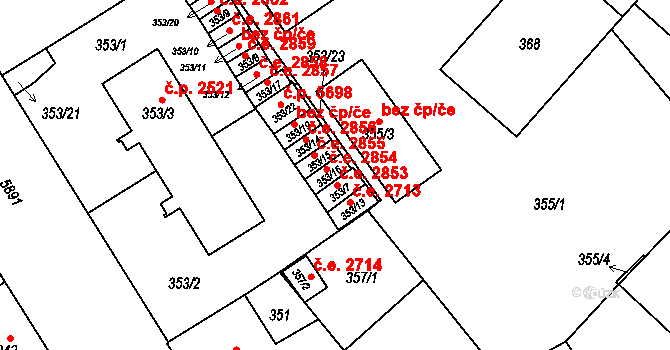 Jihlava 2854 na parcele st. 353/16 v KÚ Jihlava, Katastrální mapa