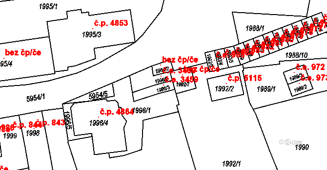 Jihlava 3459 na parcele st. 1996/3 v KÚ Jihlava, Katastrální mapa