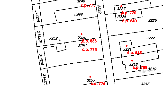 Rohatec 774 na parcele st. 3251 v KÚ Rohatec, Katastrální mapa