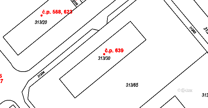 Vyškov-Předměstí 639, Vyškov na parcele st. 313/30 v KÚ Vyškov, Katastrální mapa