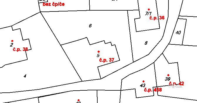 Fryčovice 37 na parcele st. 5 v KÚ Fryčovice, Katastrální mapa