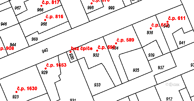 Kročehlavy 590, Kladno na parcele st. 932 v KÚ Kročehlavy, Katastrální mapa