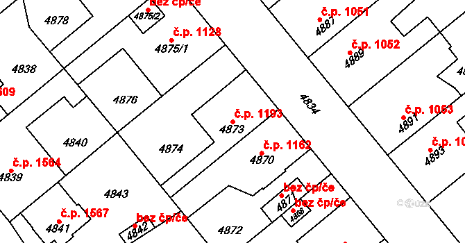 Kročehlavy 1193, Kladno na parcele st. 4873 v KÚ Kročehlavy, Katastrální mapa