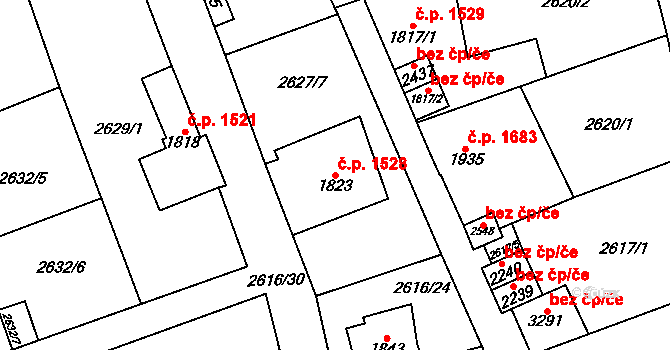 Kraslice 1528 na parcele st. 1823 v KÚ Kraslice, Katastrální mapa