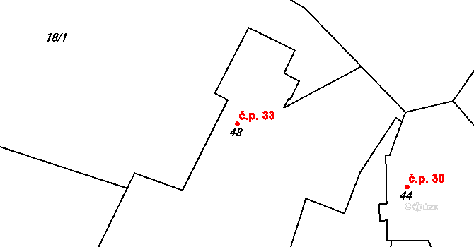 Osičky 33 na parcele st. 48/1 v KÚ Osičky, Katastrální mapa