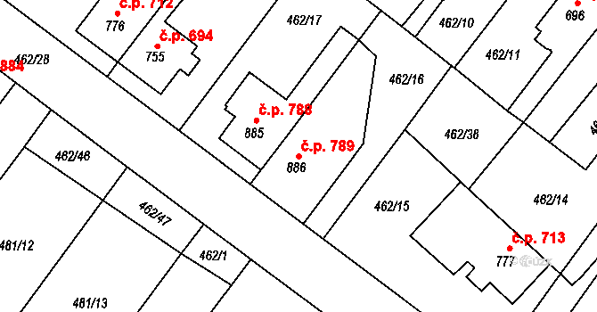 Třebechovice pod Orebem 789 na parcele st. 886 v KÚ Třebechovice pod Orebem, Katastrální mapa